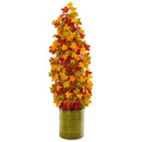 41” Autumn Maple Artificial Tree in Green Metal Planter