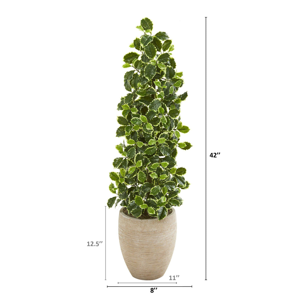 42” Variegated Holly Leaf Artificial Tree in Sand Colored Planter (Real Touch), photo 2 of 2