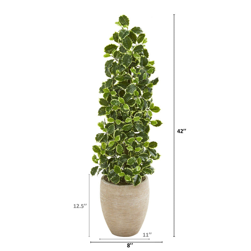 42” Variegated Holly Leaf Artificial Tree in Sand Colored Planter (Real Touch), photo 2 of 2