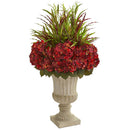 43” Hydrangea and Grass Artificial Plant in Stone Urn