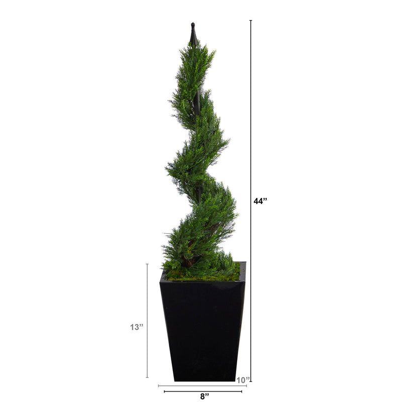 44” Cypress Spiral Topiary Artificial Tree in Black Metal Planter, photo 2 of 4