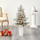 44” Flocked Manchester Spruce Artificial Christmas Tree with 50 Lights and 133 Bendable Branches in White Planter