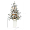 44” Flocked Manchester Spruce Artificial Christmas Tree with 50 Lights and 133 Bendable Branches in White Planter