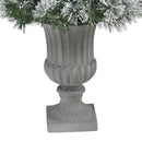 44” Flocked Oregon Pine Artificial Christmas Tree with 50 Clear Lights and 113 Bendable Branches in Decorative Urn