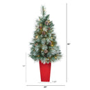 44” Frosted Tip British Columbia Mountain Pine Artificial Christmas Tree in Red Tower Planter