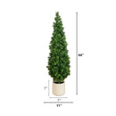 44" UV Resistant Artificial Boxwood Topiary Cone Tree in Decorative White Planter (Indoor/Outdoor)