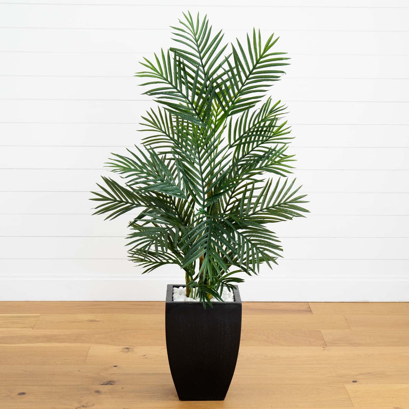 4.5’ Areca Palm Tree with Black Wash Planter UV Resistant (Indoor/Outdoor)