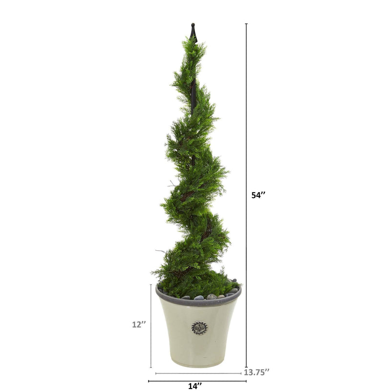 4.5’ Artificial Cypress Spiral Topiary Tree in Decorative Planter, photo 2 of 2