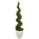 4.5’ Cypress Artificial Spiral Topiary Tree in White Planter