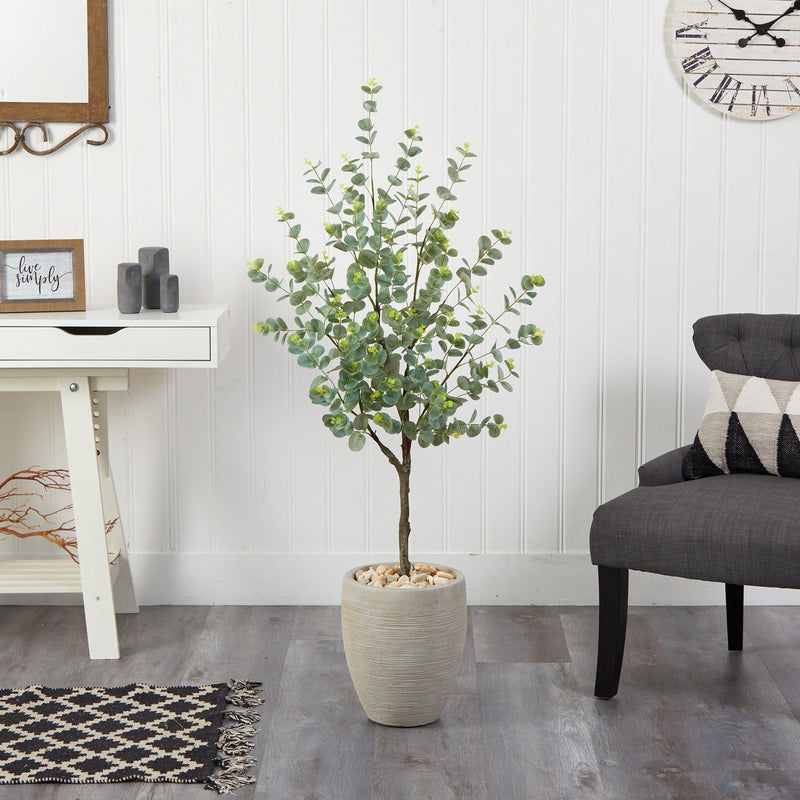 4.5’ Eucalyptus Artificial Tree in Sand Colored Planter
