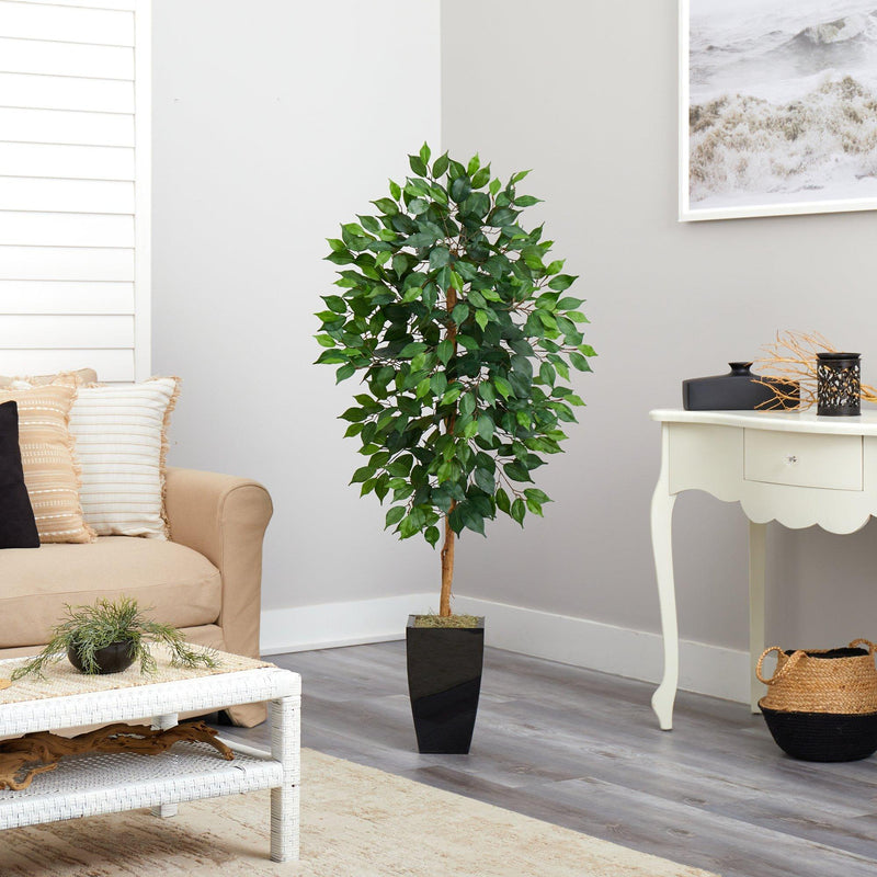 4.5’ Ficus Artificial Tree in Black Metal Planter, photo 4 of 4