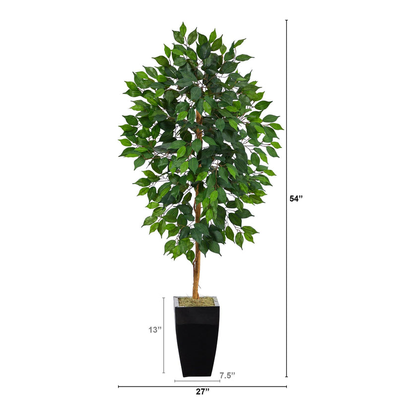 4.5’ Ficus Artificial Tree in Black Metal Planter, photo 2 of 4
