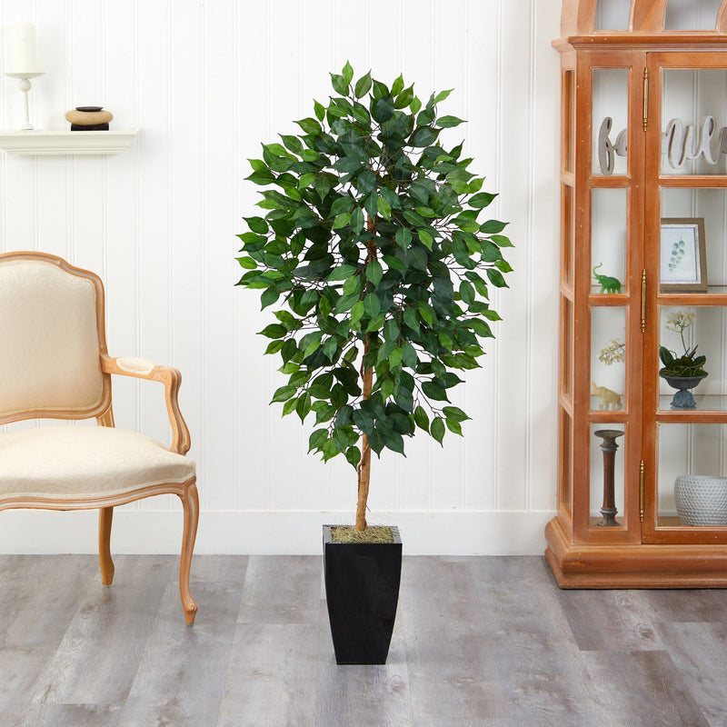 4.5’ Ficus Artificial Tree in Black Metal Planter, photo 3 of 4