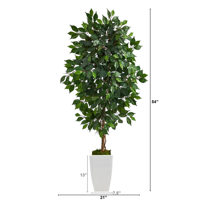 4.5’ Ficus Artificial Tree in White Metal Planter, photo 2 of 4