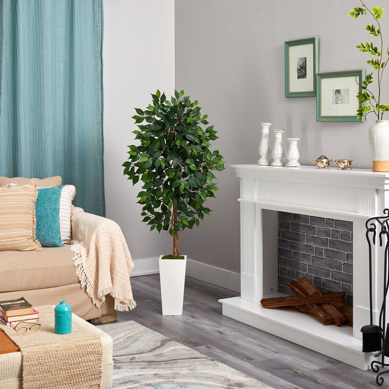 4.5’ Ficus Artificial Tree in White Planter