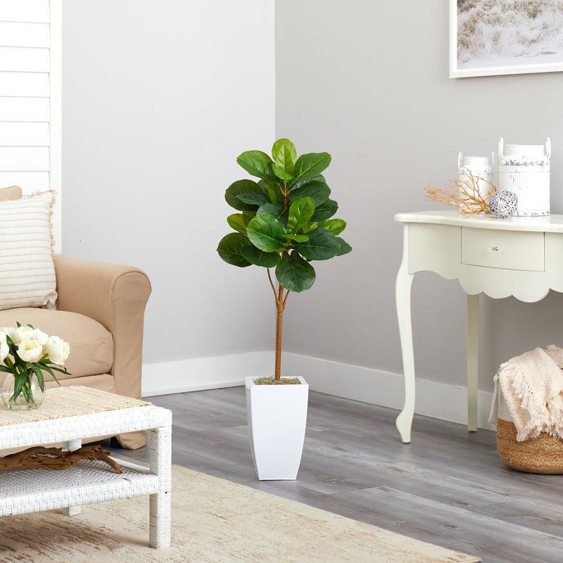 45” Fiddle Leaf Artificial Tree in White Metal Planter, photo 4 of 4