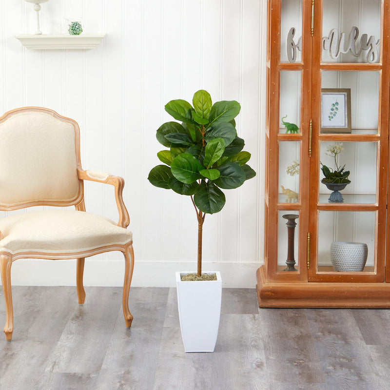 45” Fiddle Leaf Artificial Tree in White Metal Planter, photo 3 of 4