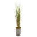 45” Grass and Bamboo Artificial Plant in Vintage Metal Planter