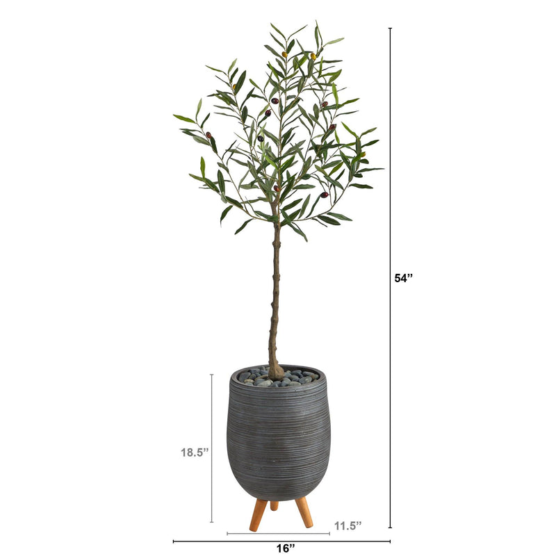 4.5’ Artificial Olive Tree in Gray Planter with Stand, photo 2 of 4