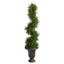 4.5’ Spiral Cypress Artificial Tree in Charcoal Urn with 80 Clear LED Lights UV Resistant (Indoor/Outdoor)