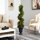 4.5’ Spiral Cypress Artificial Tree in Charcoal Urn with 80 Clear LED Lights UV Resistant (Indoor/Outdoor)