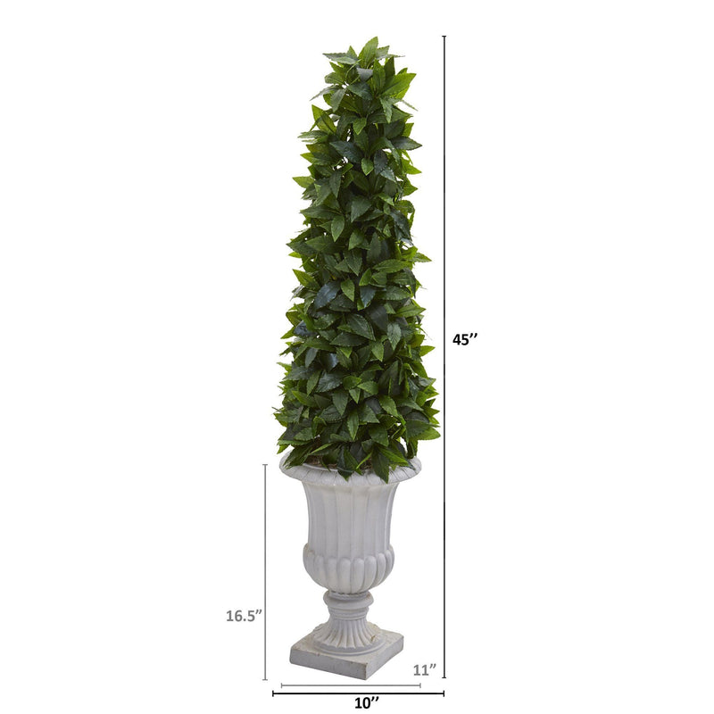 45” Sweet Bay Cone Topiary Artificial Tree in Decorative Gray Urn, photo 2 of 2