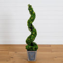 45” UV Resistant Artificial Boxwood Spiral Topiary Tree with LED Lights in Decorative Planter (Indoor/Outdoor)