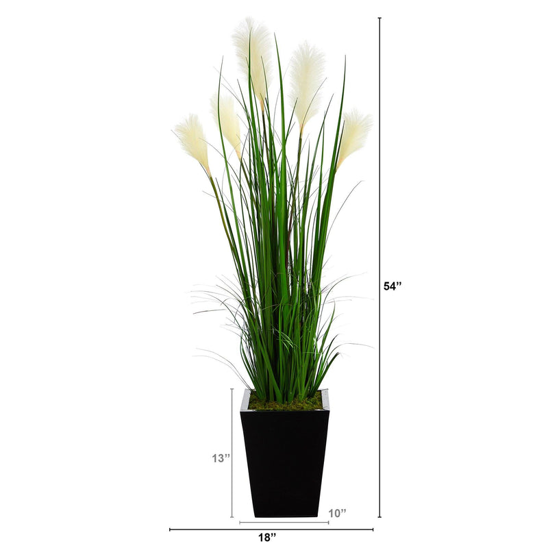 4.5’ Wheat Plum Grass Artificial Plant in Black Metal Planter