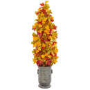 46” Autumn Maple Artificial Tree in Vintage Metal Planter