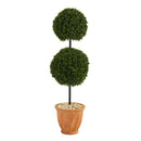 46” Boxwood Double Ball Artificial Topiary Tree in Terra-Cotta Planter (Indoor/Outdoor)