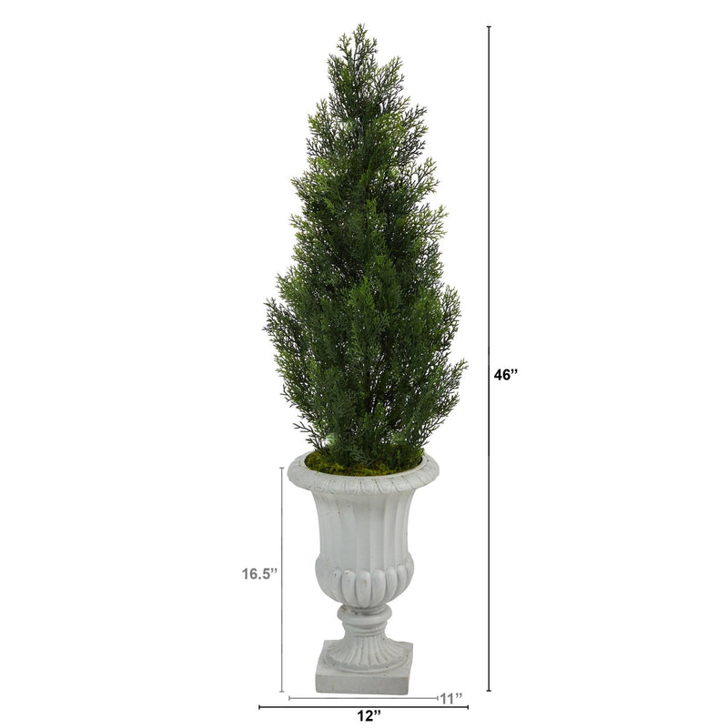 46” Mini Cedar Artificial Pine Tree in Decorative Urn UV Resistant (Indoor/Outdoor)