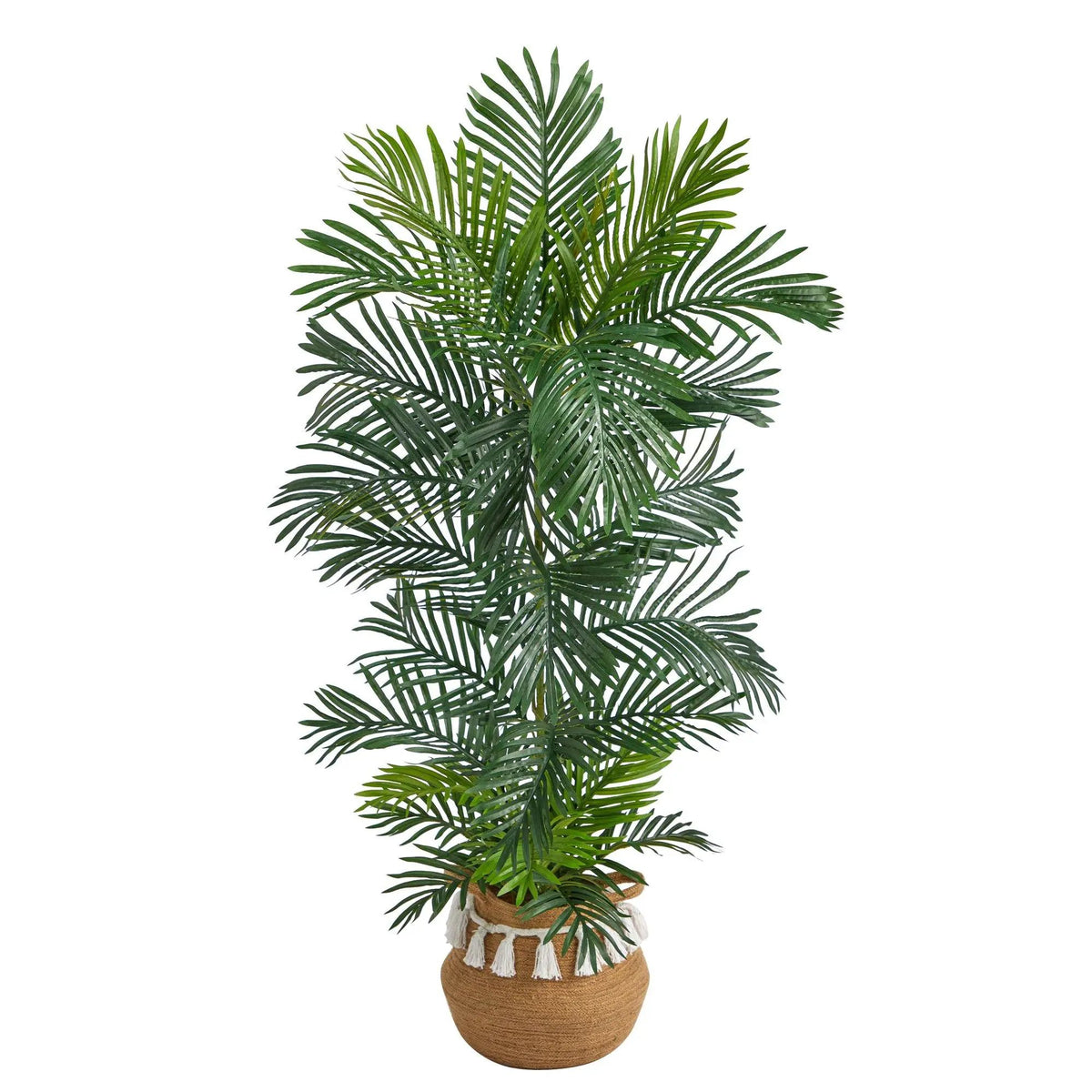 5’ Areca Palm Tree in Boho Chic Handmade Natural Cotton Woven Planter with Tassels UV Resistant, photo 2 of 4