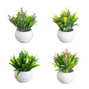 5" Artificial Mini Flowering Lavender Arrangement in White Decorative Oval Planter - Set of 4