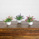5” Artificial Mini Lavender Plant in White Decorative Oval Planter - Set of 3