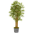 5’ Bamboo Artificial Tree in Black Embossed Tin Planter