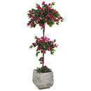 5’ Bougainvillea Artificial Topiary Tree in White Planter
