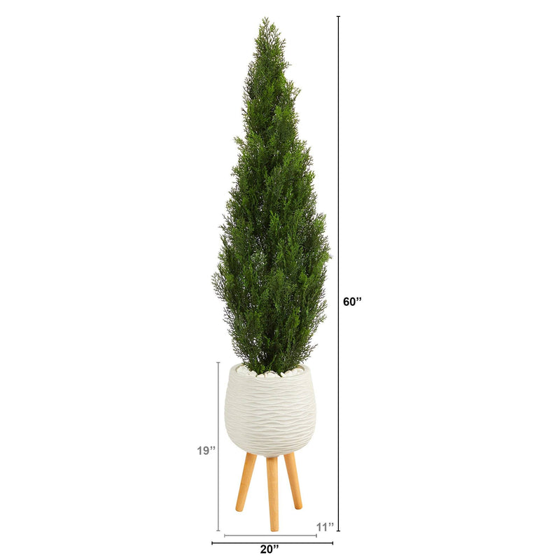 5' Cedar Artificial Tree in White Planter with Stand (Indoor/Outdoor), photo 2 of 4
