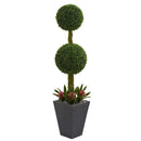 5’ Double Boxwood Ball Topiary Artificial Tree in Slate Planter (Indoor/Outdoor)