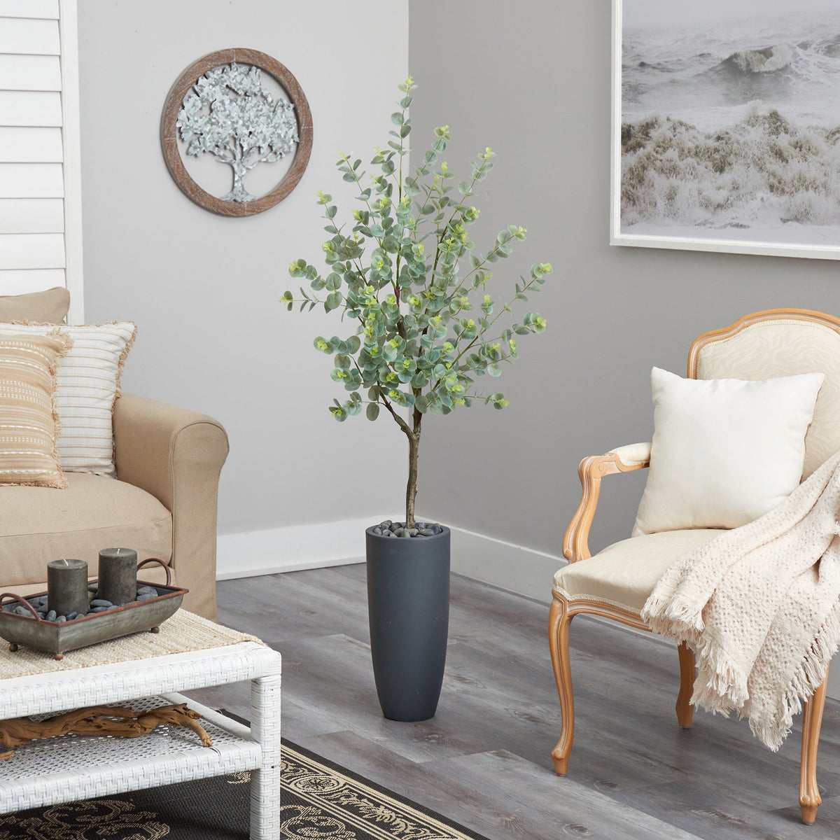 5’ Eucalyptus Artificial Tree in Gray Planter, photo 4 of 4