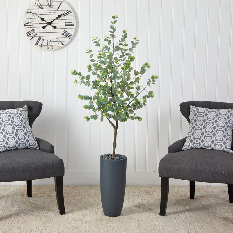 5’ Eucalyptus Artificial Tree in Gray Planter, photo 3 of 4