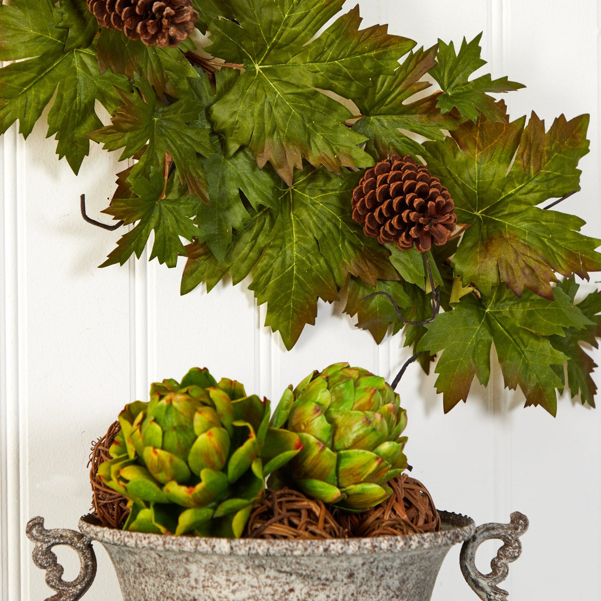 5' Fall Maple Leaf with Pine Cones Artificial Garland, photo 3 of 4