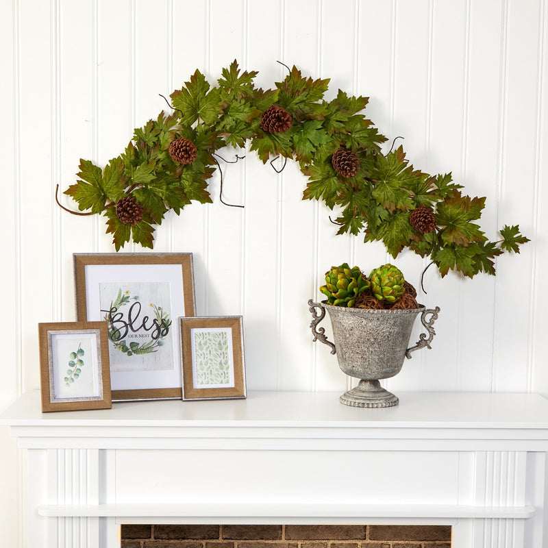 5' Fall Maple Leaf with Pine Cones Artificial Garland, photo 4 of 4