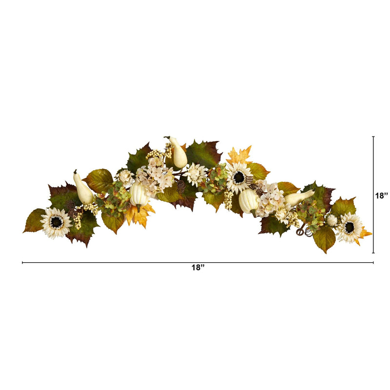 5’ Fall Sunflower, Hydrangea and White Pumpkin Artificial Autumn Garland, photo 2 of 4