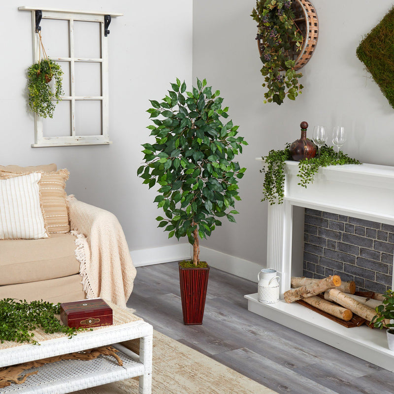 5’ Ficus Artificial Tree in Bamboo Planter, photo 4 of 4