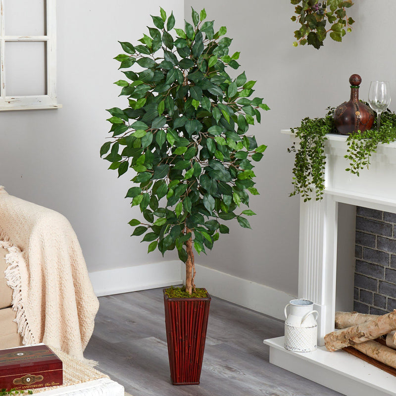 5’ Ficus Artificial Tree in Bamboo Planter, photo 3 of 4