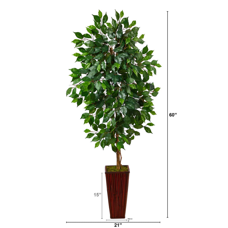 5’ Ficus Artificial Tree in Bamboo Planter, photo 2 of 4