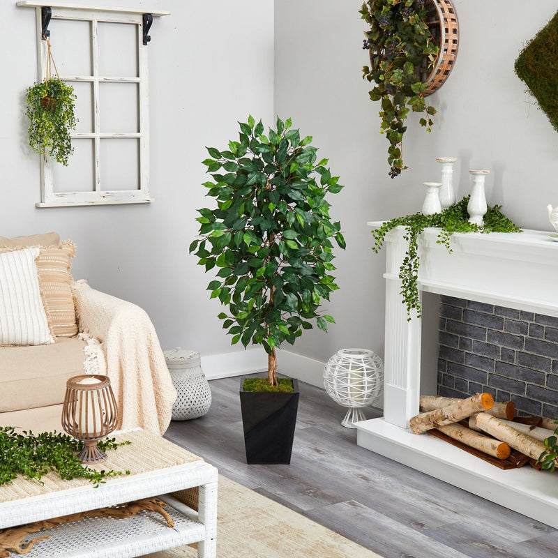 5’ Ficus Artificial Tree in Black Metal Planter, photo 4 of 4