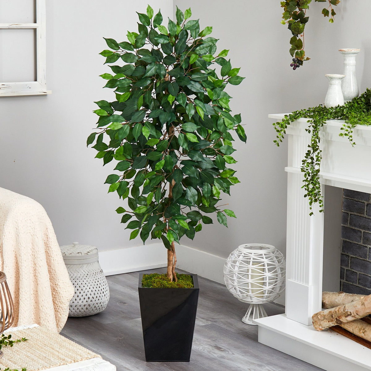 5’ Ficus Artificial Tree in Black Metal Planter, photo 3 of 4