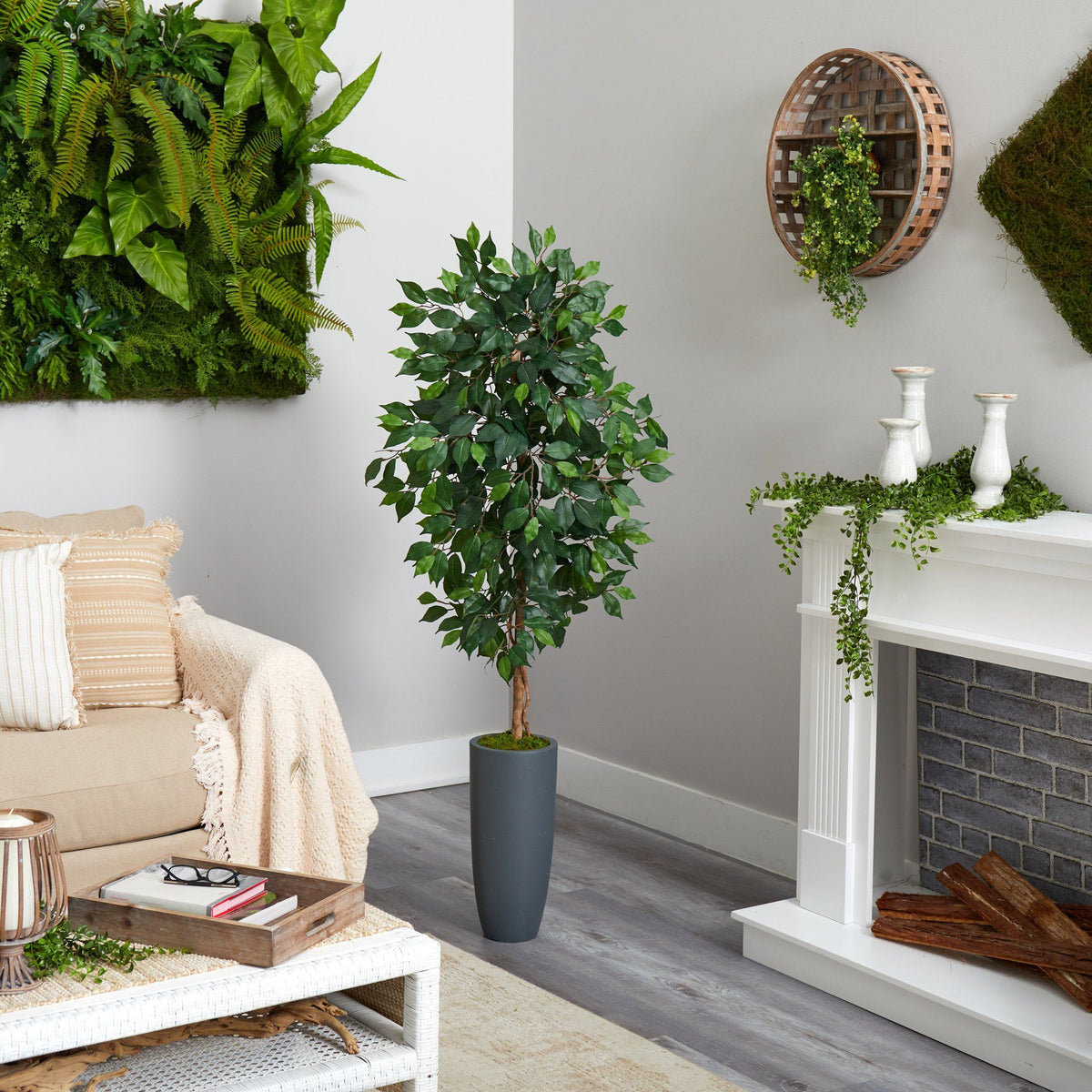 5’ Ficus Artificial Tree in Gray Planter, photo 4 of 4