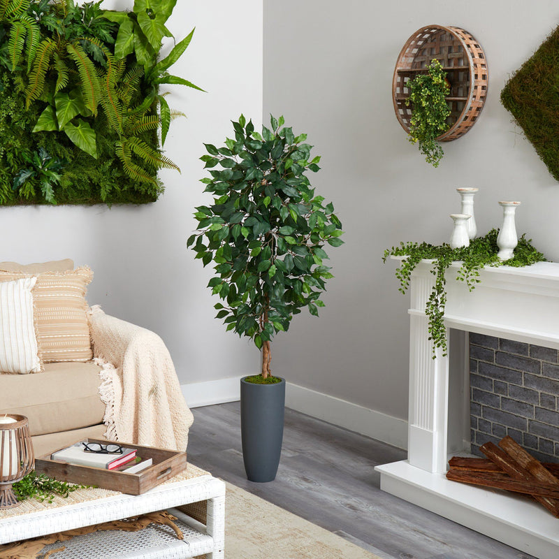 5’ Ficus Artificial Tree in Gray Planter, photo 4 of 4